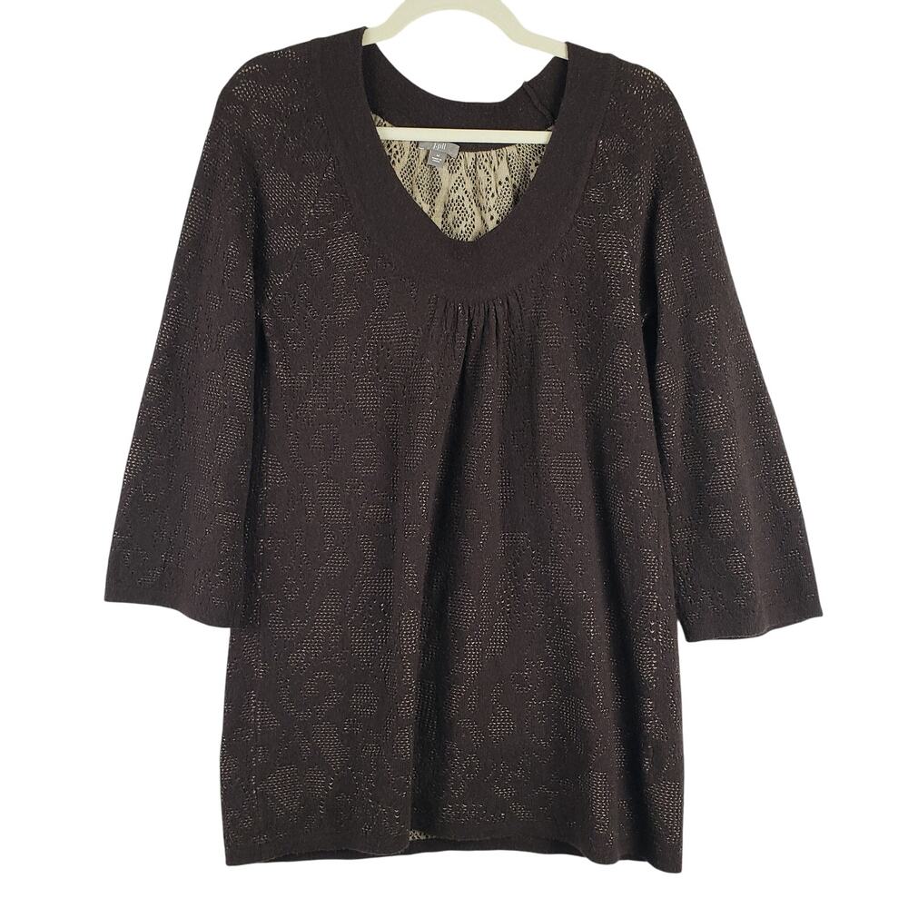 J. Jill Women's M Layered Knit V-Neck Top Brown Tan Coastal Casual Sweater Wool